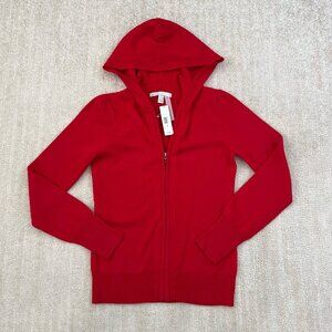 NWT Y2K 2008 Old Navy 100% Cashmere Hooded Zip Up Cardigan Sweater M Red
